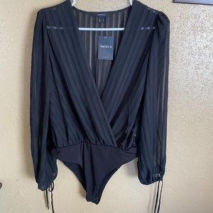 forever 21 long sleeve plunging bodysuit